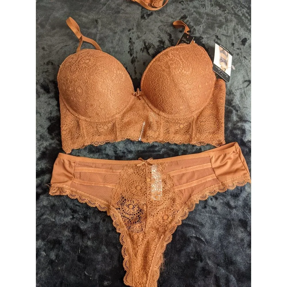 FRENCH AFFAIR BROWN PUSH UP BRA SET - Picture 9 of 10